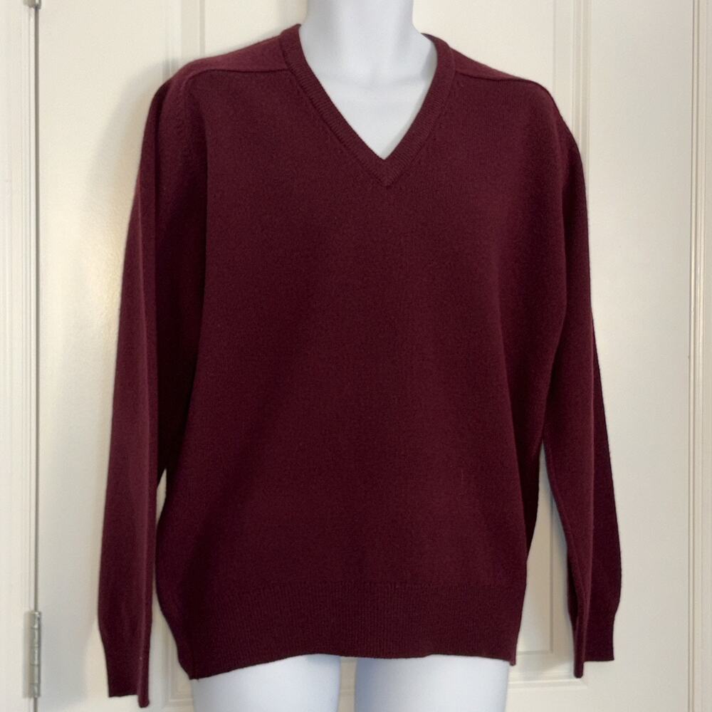 Men Ll Bean Made In Scotland 100 % Lambswool V Neck Sweater Size M